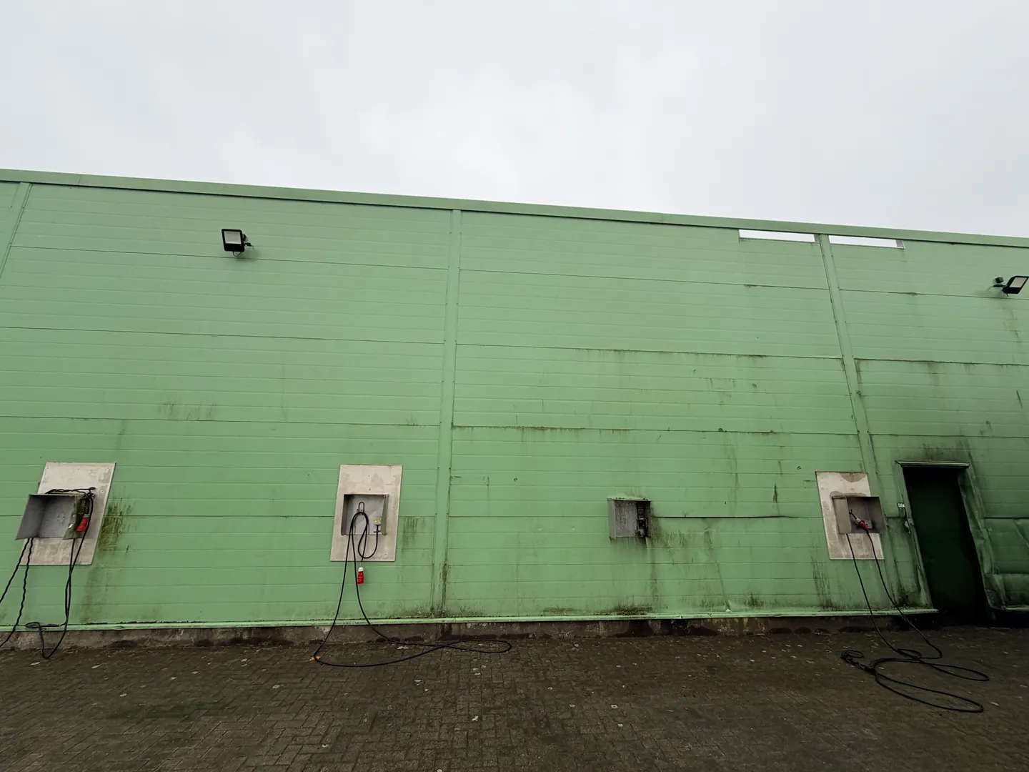 Groene bedrijfsgevel, vóór reiniging
